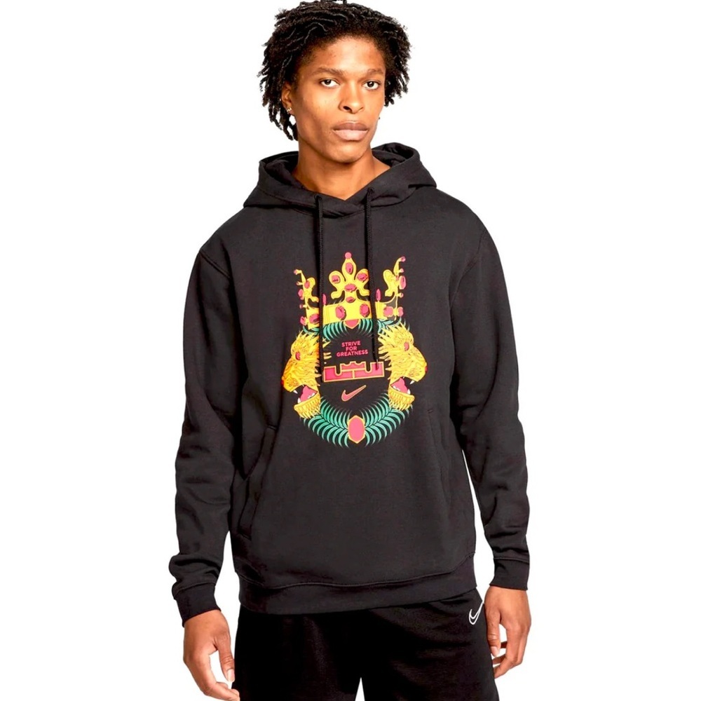 Nike LeBron James Athletic Activewear Men Small Black Graphic Pullover Hoodie